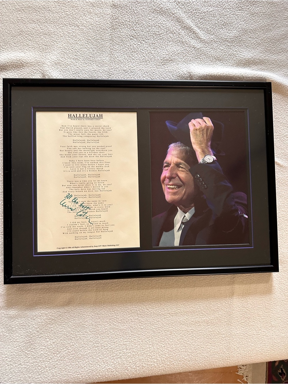 Leonard Cohen Autographed “Hallelujah” Lyric Sheet Professionally Framed